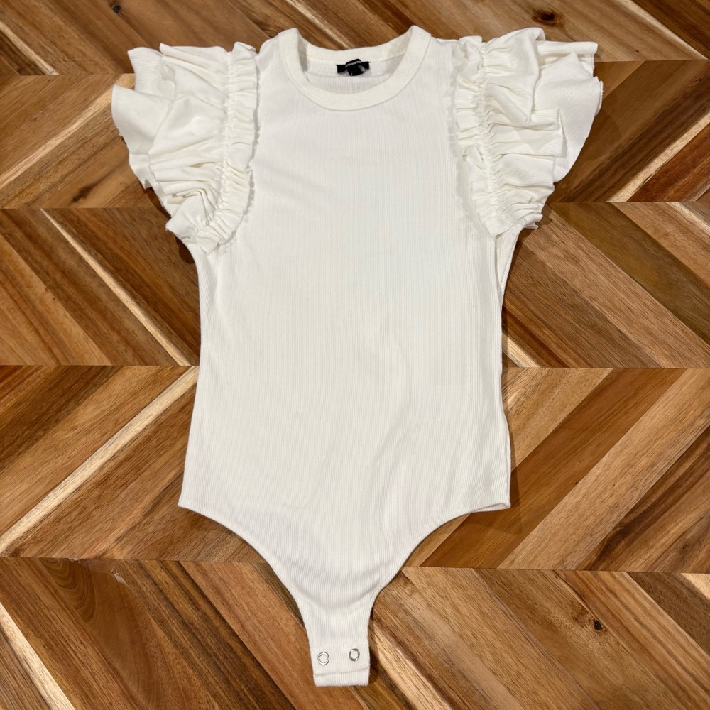 Express White Ruffled Sleeve Bodysuit